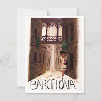 Barcelona Spanien Retro Reisen Urlaub Inspiriert Postkarte