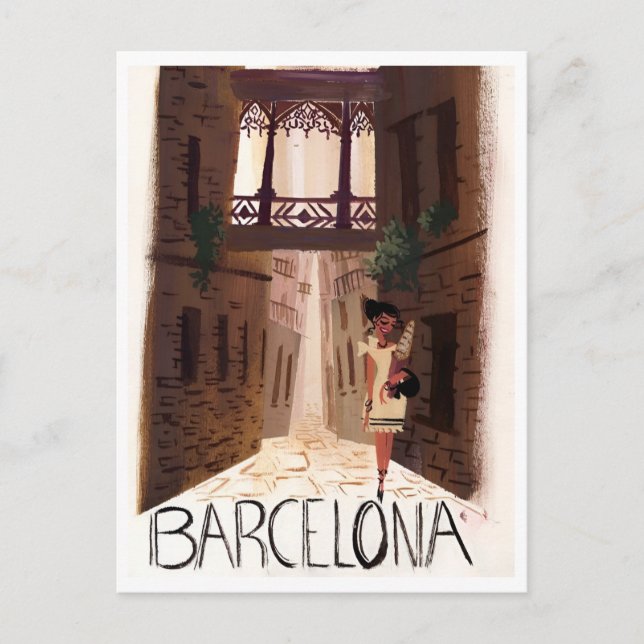 Barcelona Spanien Retro Reisen Urlaub Inspiriert Postkarte (Vorderseite)