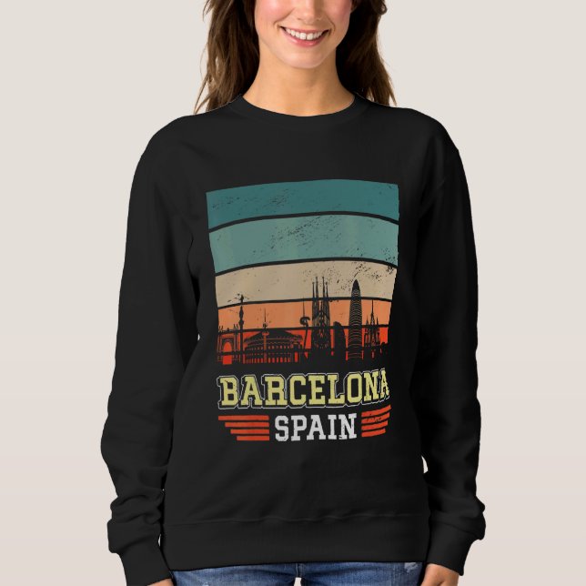 Barcelona Spanien Retro Vintag Sunset Skyline Barc Sweatshirt (Vorderseite)