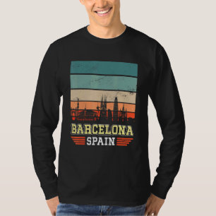 Barcelona Spanien Retro Vintag Sunset Skyline Barc T-Shirt