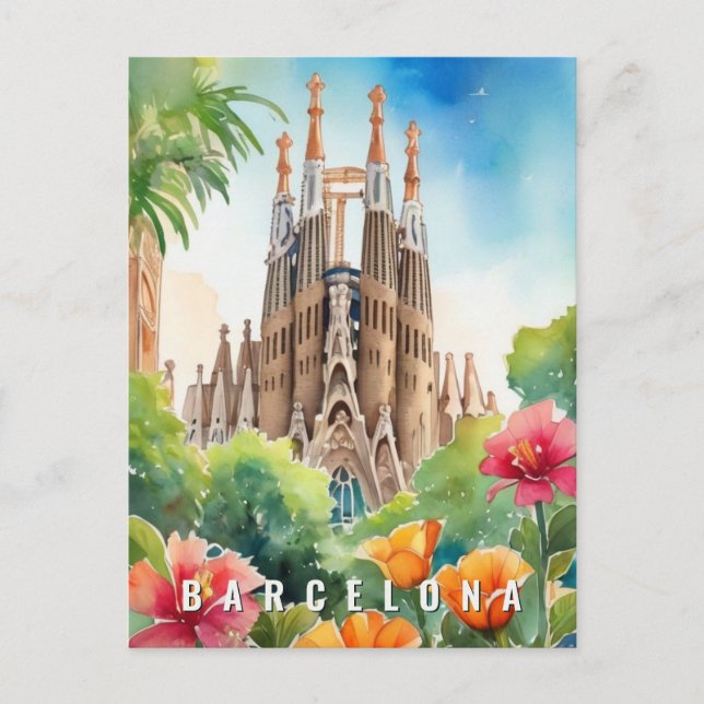 Barcelona Spanien Sagrada Familia Retro Reisen Postkarte (Vorderseite)