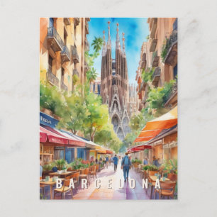 Barcelona Spanien Sagrada Familia Retro Reisen Postkarte