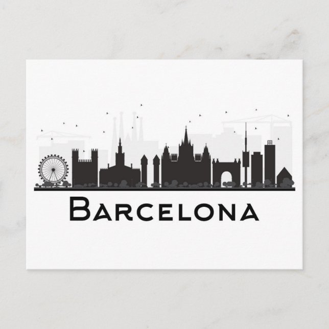 Barcelona, Spanien | Schwarz-Weiß-City-Skyline Postkarte (Vorderseite)