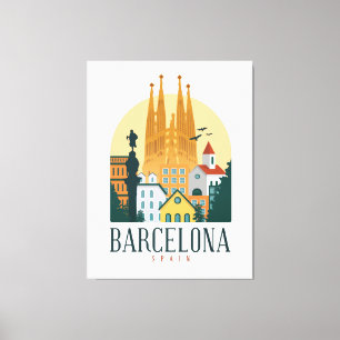 Barcelona Spanien Skyline Stretched Canvas Print Leinwanddruck