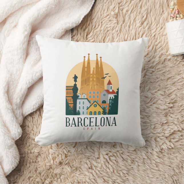 Barcelona Spanien Skyline Vintag Kissen (Decke)