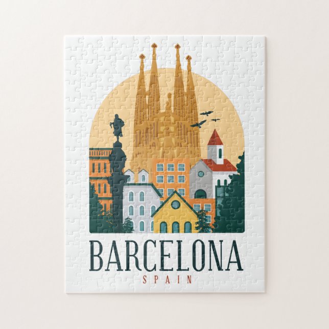 Barcelona Spanien Skyline Vintag Puzzle (Vertikal)