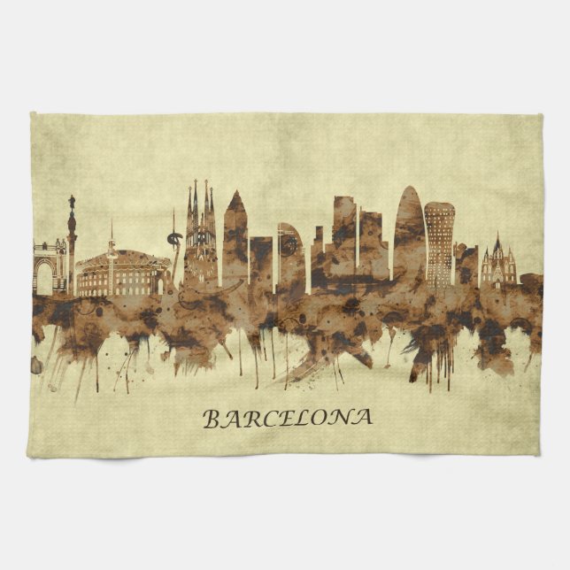 Barcelona Spanien Stadt Geschirrtuch (Horizontal)