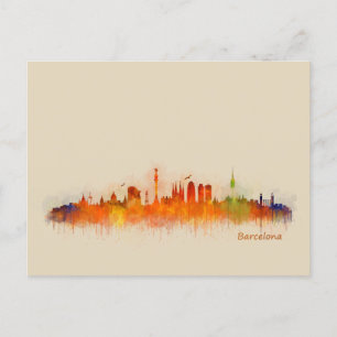 Barcelona Spanien Stadt Skyline. Wasserfarbe Stadt Postkarte
