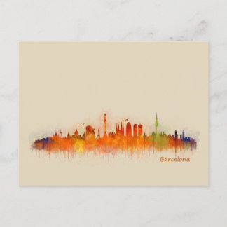 Barcelona Spanien Stadt Skyline. Wasserfarbe Stadt Postkarte
