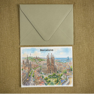 Barcelona Spanien Stadtansicht Wasserfarben-Illust Postkarte