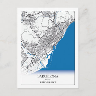 Barcelona Spanien Stadtkarte Einfache Unterkunft Postkarte
