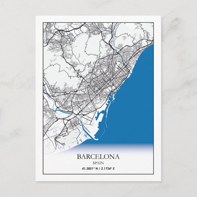 Barcelona Spanien Stadtkarte Einfache Unterkunft Postkarte (Vorderseite)