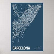 Barcelona Spanien Stadtplan Kunst, Blauen Printwer