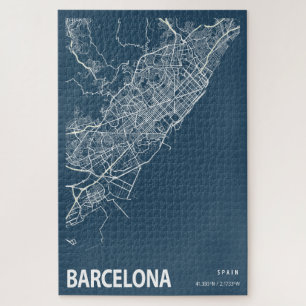 Barcelona Spanien Stadtplan Kunst, Blauen Printwer Puzzle