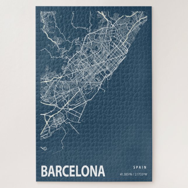 Barcelona Spanien Stadtplan Kunst, Blauen Printwer Puzzle (Vertikal)