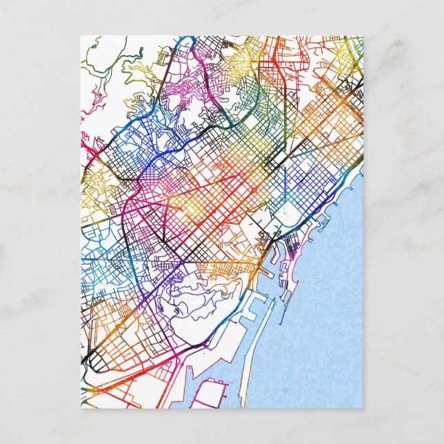 Barcelona Spanien Stadtplan Postkarte (Vorderseite)