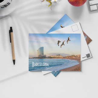Barcelona, Spanien - Strand von Barceloneta Postkarte