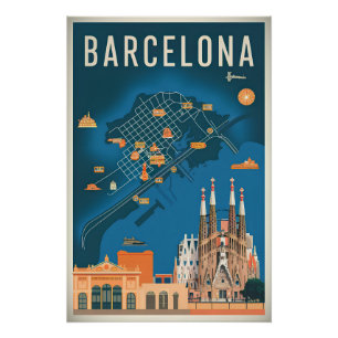 Barcelona Spanien Vintag Poster