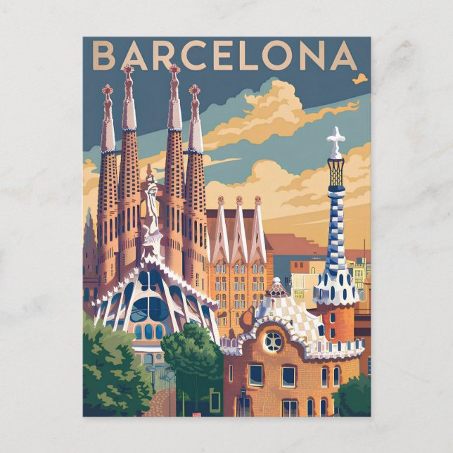 Barcelona Spanien Vintag Postkarte (Vorderseite)