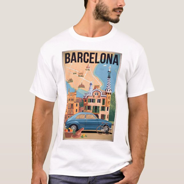 Barcelona Spanien Vintag T-Shirt (Vorderseite)