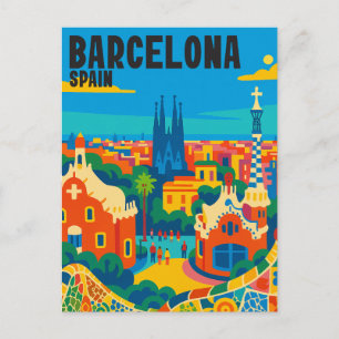 Barcelona Spanien Vintage Gaudi Stadt Postkarte