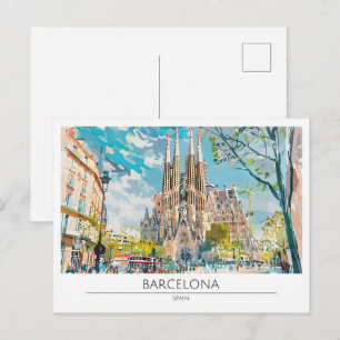 Barcelona Spanien Vintage-Kunst-Illustration Reise Postkarte