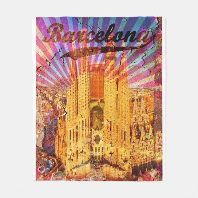 Barcelona, Spanien, Vintage Poster Fleecedecke (Vorderseite)