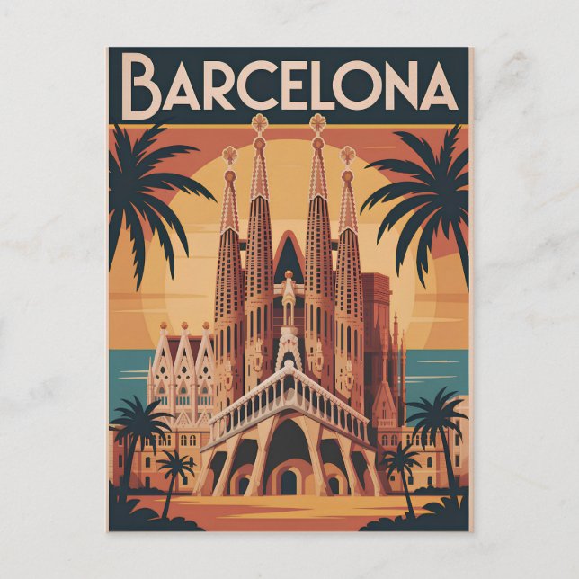 Barcelona Spanien vintage Postkarte (Vorderseite)