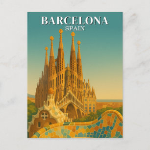 Barcelona Spanien Vintage Reise Abstrakt Postkarte