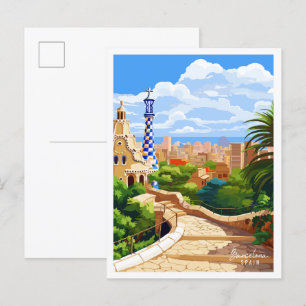 Barcelona Spanien Vintage Reise Illustration Postkarte
