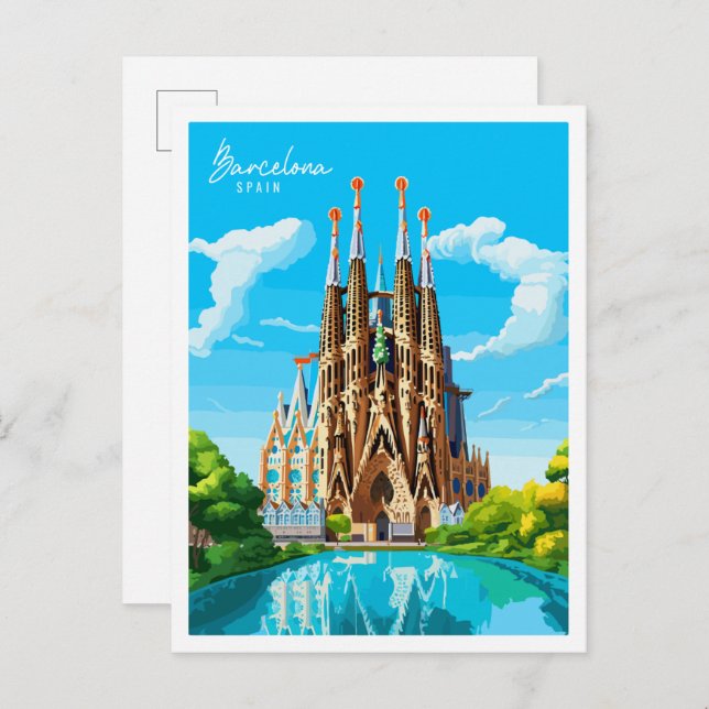 Barcelona Spanien Vintage Reise Illustration Postkarte (Vorne/Hinten)