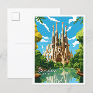 Barcelona Spanien Vintage Reise Illustration Postkarte