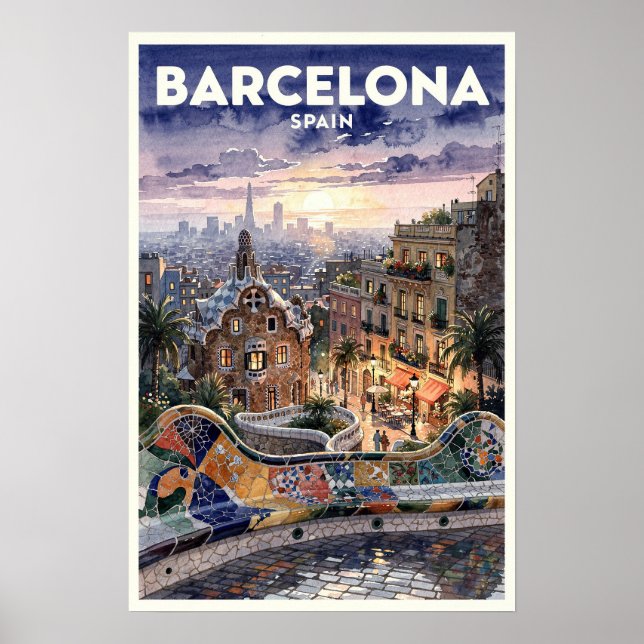 Barcelona Spanien Vintage Reise Poster (Vorne)
