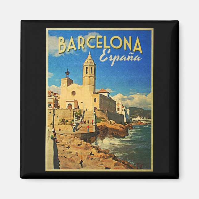 Barcelona Spanien Vintage Reisen Magnet (Vorne)