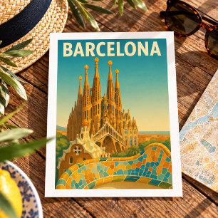 Barcelona Spanien Vintage-Reisepostkarte Postkarte