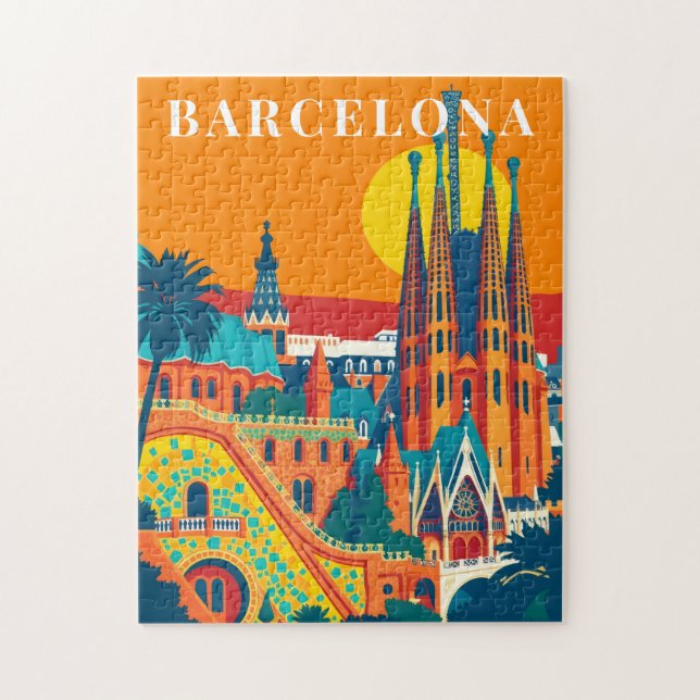 Barcelona Spanien Vintage-Reisepuzzle Puzzle (Vertikal)