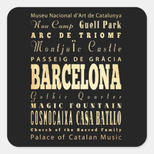 Barcelona Stadt Spanien Typografie Kunst Quadratischer Aufkleber