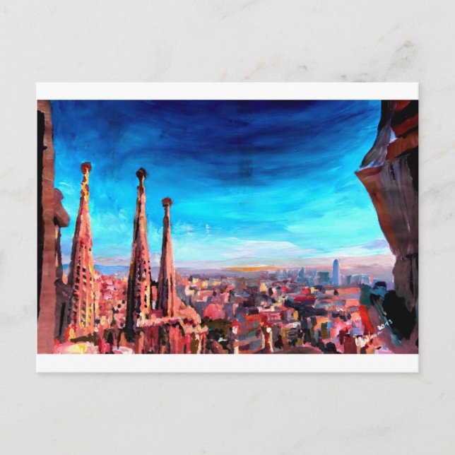 Barcelona Stadtblick und Sagrada Familia Postkarte (Vorderseite)