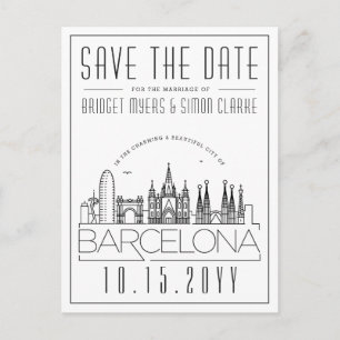 Barcelona   Stilisierte Skyline Save the Date Postkarte