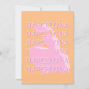 Barcelona Travel Art, Spanien, Orange, Pink Feiertagskarte