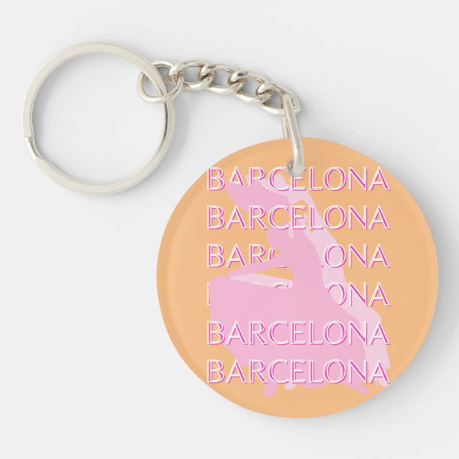 Barcelona Travel Art, Spanien, Orange, Pink Schlüsselanhänger (Vorderseite)