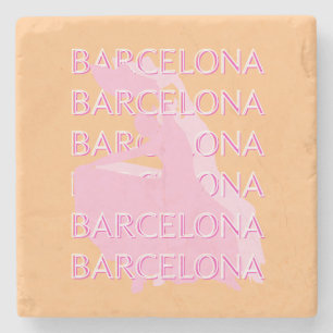Barcelona Travel Art, Spanien, Orange, Pink Steinuntersetzer