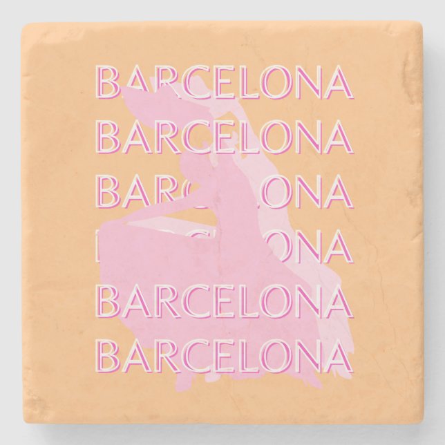 Barcelona Travel Art, Spanien, Orange, Pink Steinuntersetzer (Vorderseite)