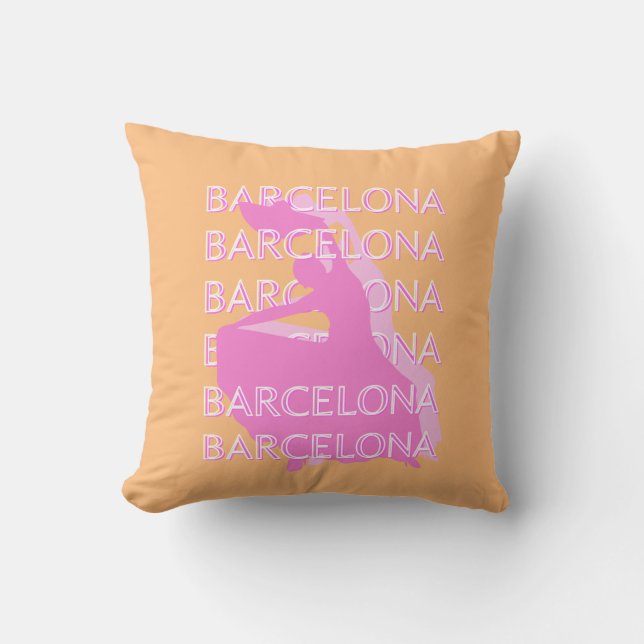 Barcelona Travel Art, Spanien Reisen Kunst, Orange Kissen (Vorderseite)