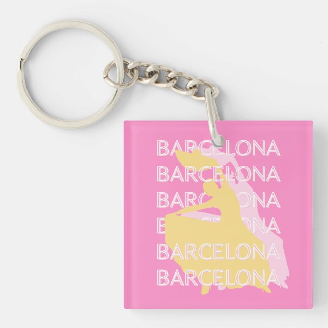Barcelona Travel Art, Spanien, Travel Art, Pink Schlüsselanhänger (Vorderseite)
