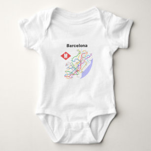 Barcelona-Untergrundbahn-Karten-Shirts Baby Strampler