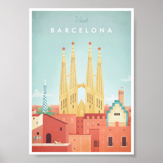 Barcelona Vintage Travel Poster (Vorne)