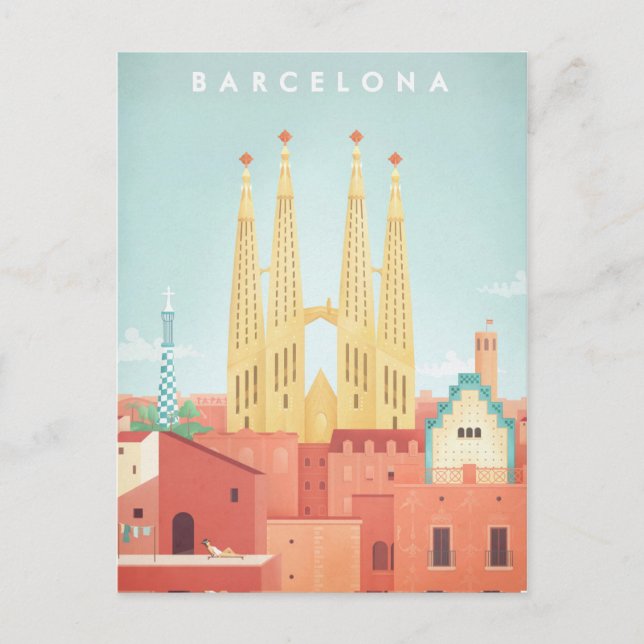 Barcelona Vintage Travel Poster - Art Postkarte (Vorderseite)