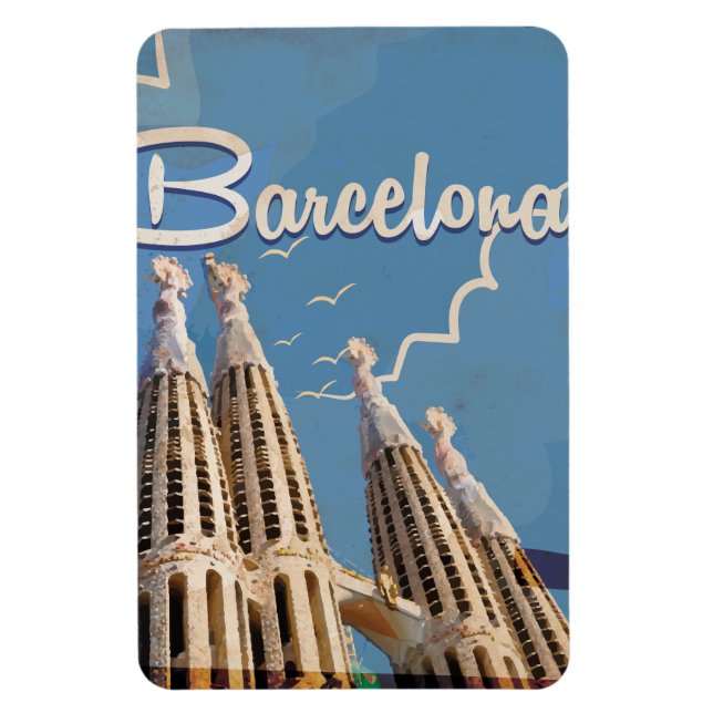 Barcelona Vintage Travel Poster Magnet (Vertikal)