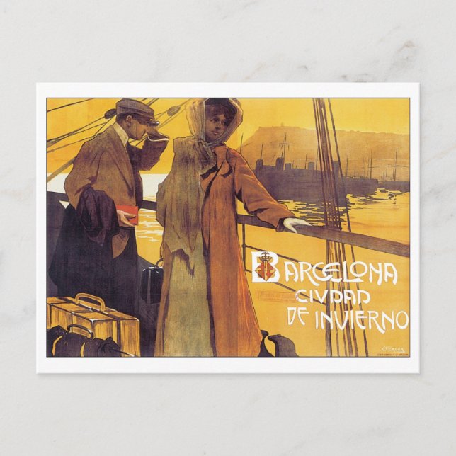 Barcelona Vintage Travel Poster Postkarte (Vorderseite)